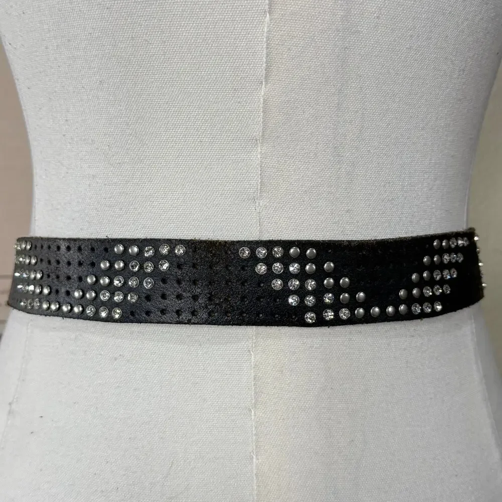 Leather Studded Rhinestone Bling Belt Trashy McBling Rockstar Girlfriend Emo XL